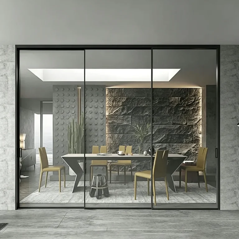 Ultra-narrow sliding three-link hanging door